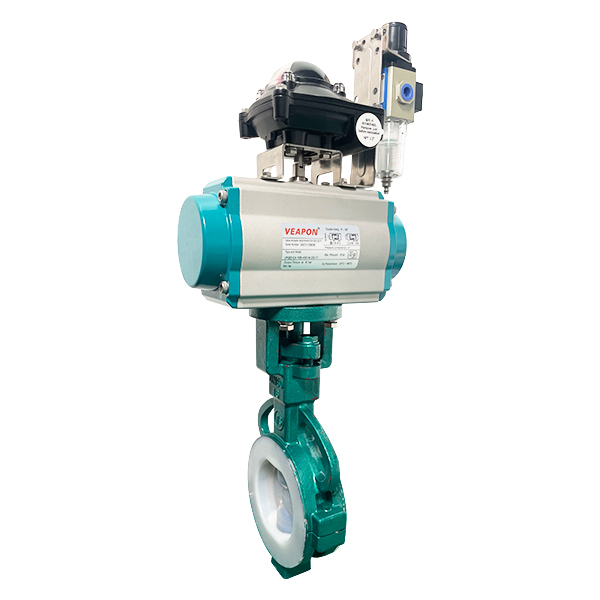 Válvula borboleta linada por flúor pneumática com interruptor limite