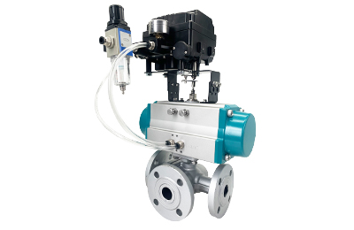 Válvula de esfera flangeada de 3 vias pneumática com posicionador