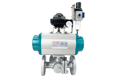 Válvula de esfera flangeada de 3 vias pneumática com interruptor limite