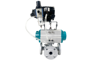 Válvula de esfera flangeada de 3 vias pneumática com posicionador